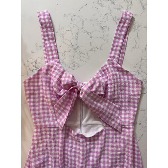 New BCBGeneration Dress XS Gingham Pink White Bow Ruffles Cut Out Summer Barbie - Picture 13 of 15